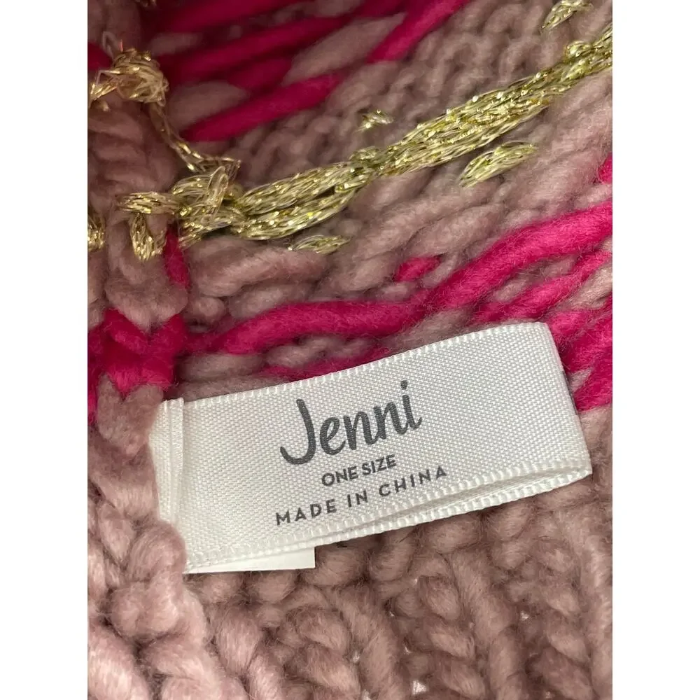 NEW Jenni Multicolor Fair Isle Chunky Knit Pompom Winter Bonnet Beanie Hat OS